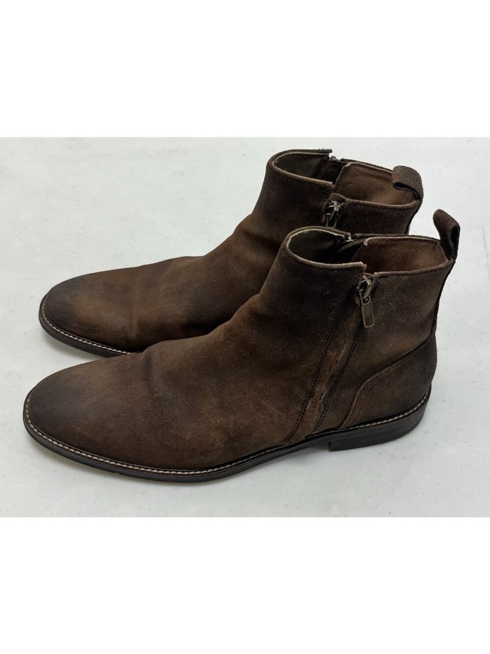 Aston Grey Helani Size 10 Brown Suede Leather Ankle Double Side Zip Boots 🤍